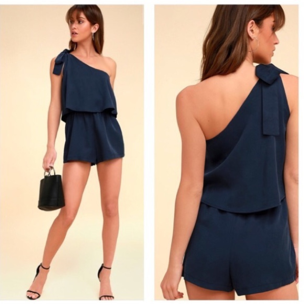 Lulu's Navy Blue Off The Shoulder Romper